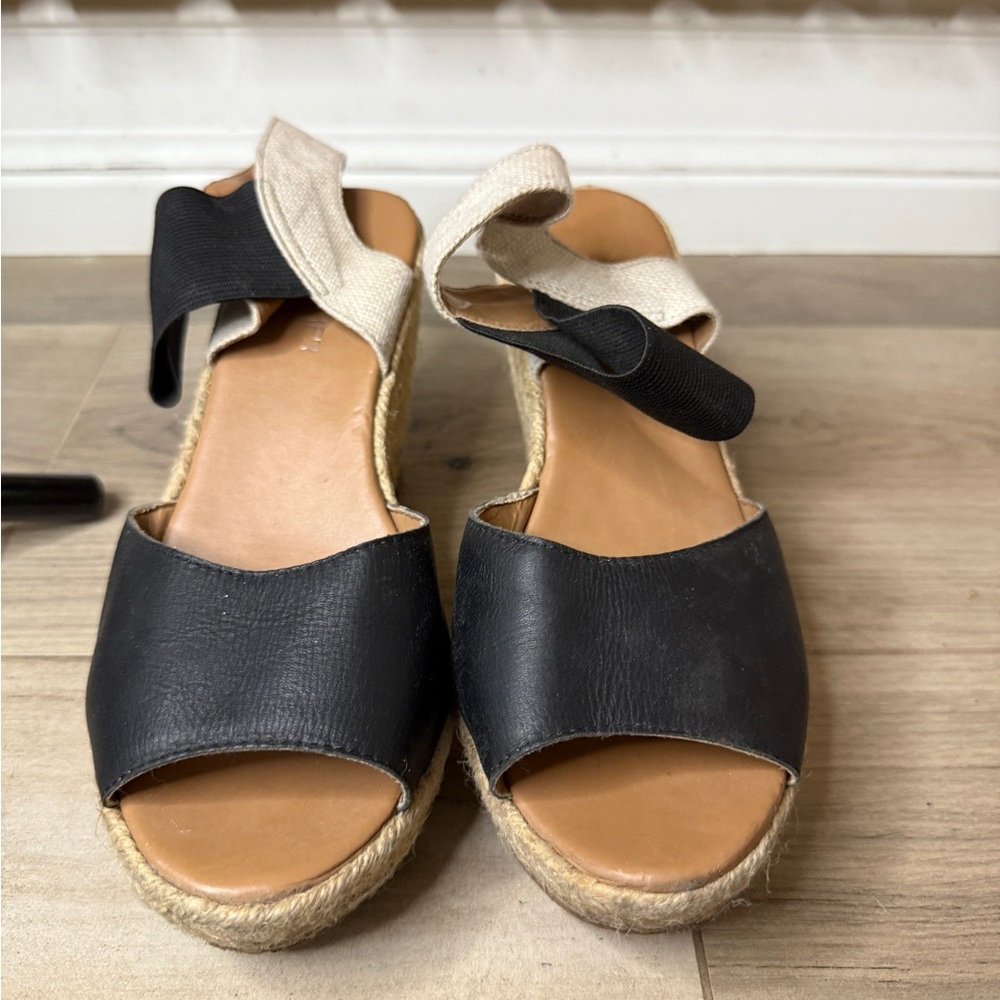 Stylish Black and Tan Leather Women's Wedge Espadrilles